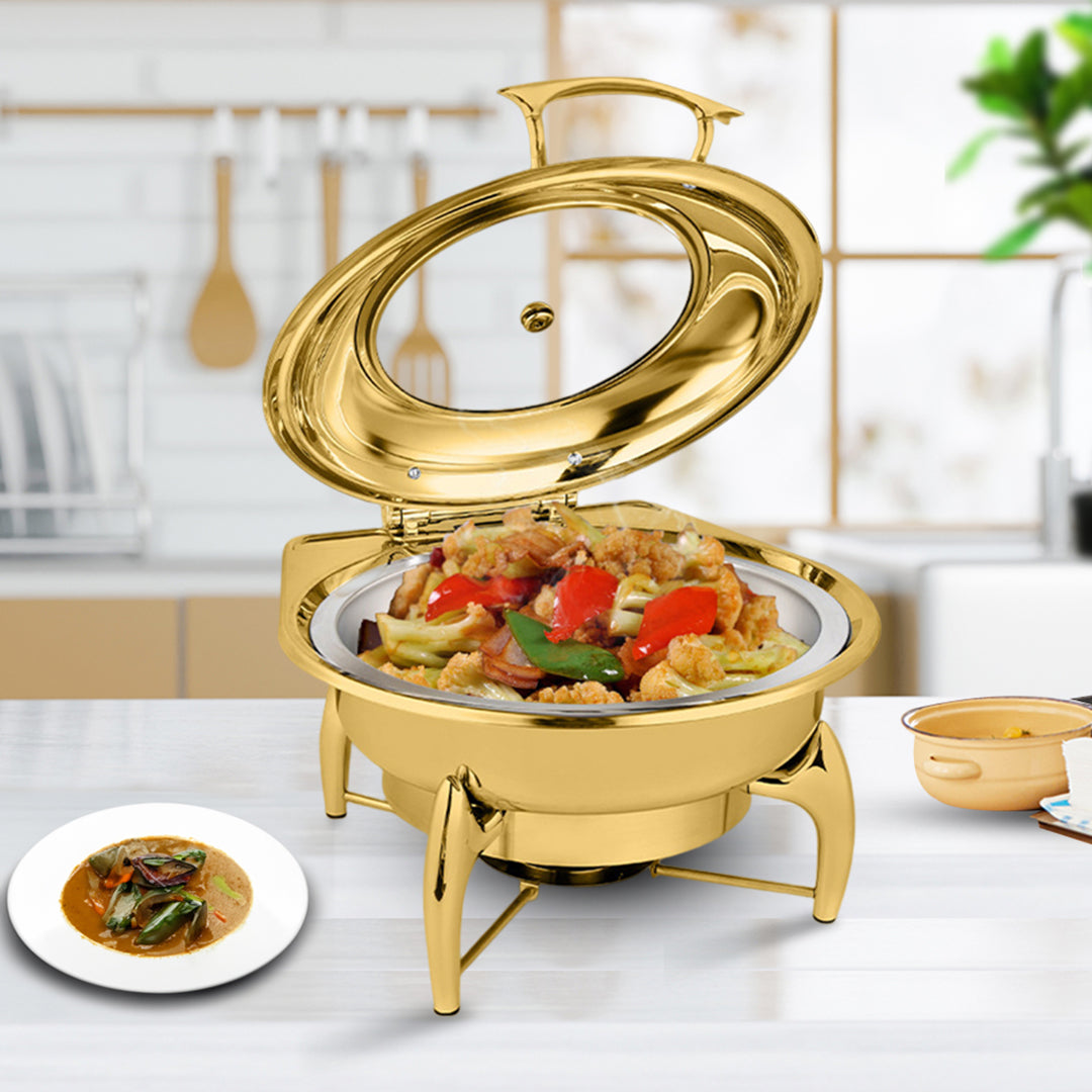 Gold Plated Round Chafing Dish with Top Lid
