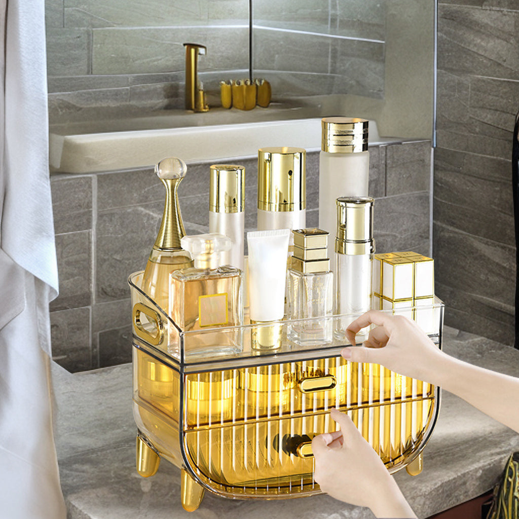 3 Tier Golden Yellow Multifunctional Countertop Cosmetic Storage Organiser