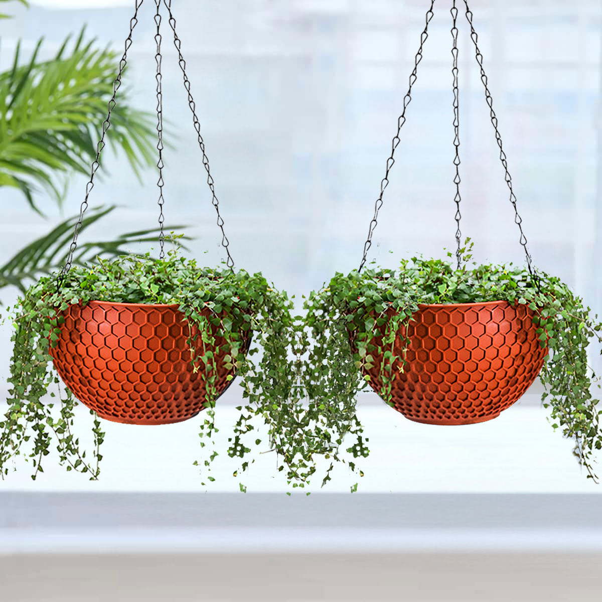 SOGA Red Large Hanging Resin Flower Pot Self Watering Basket Planter