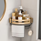 Wall-Mounted Triangular Bathroom Storage Rack with Hooks