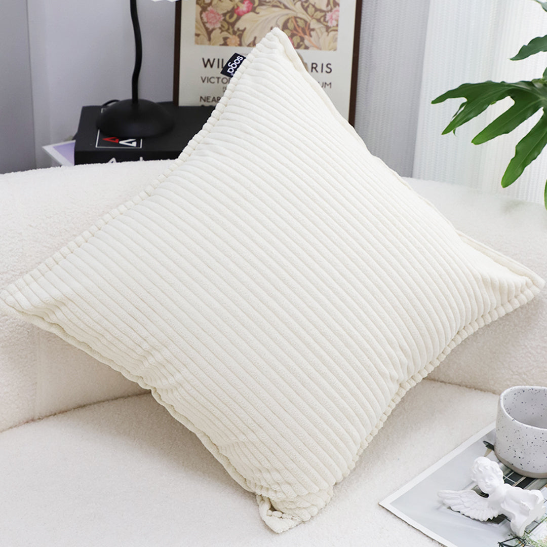SOGA 50cm Beige Throw Pillow Warm Wabi-sabi Striped Corduroy Square