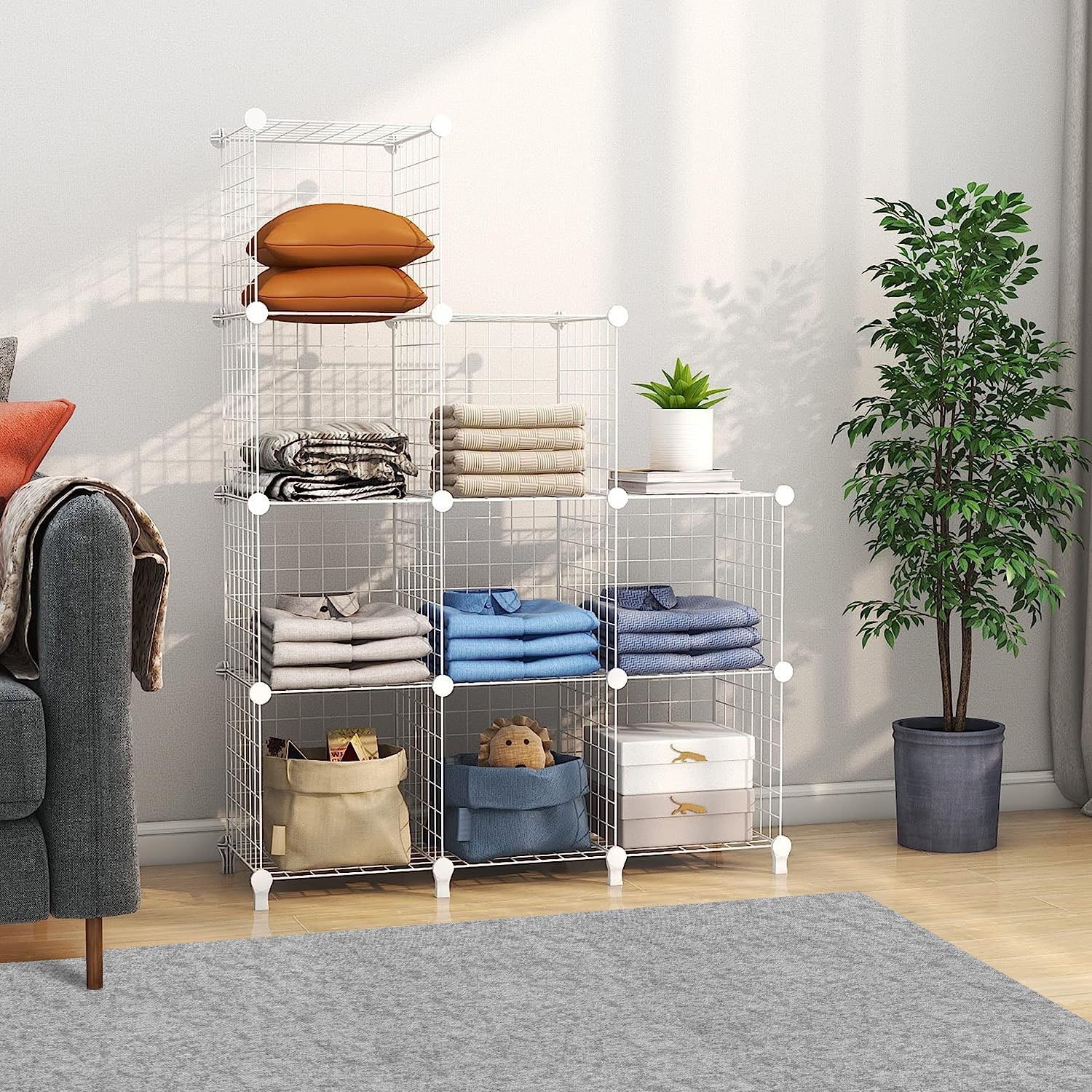 White Portable 9-Cube 3 Column Storage Organiser