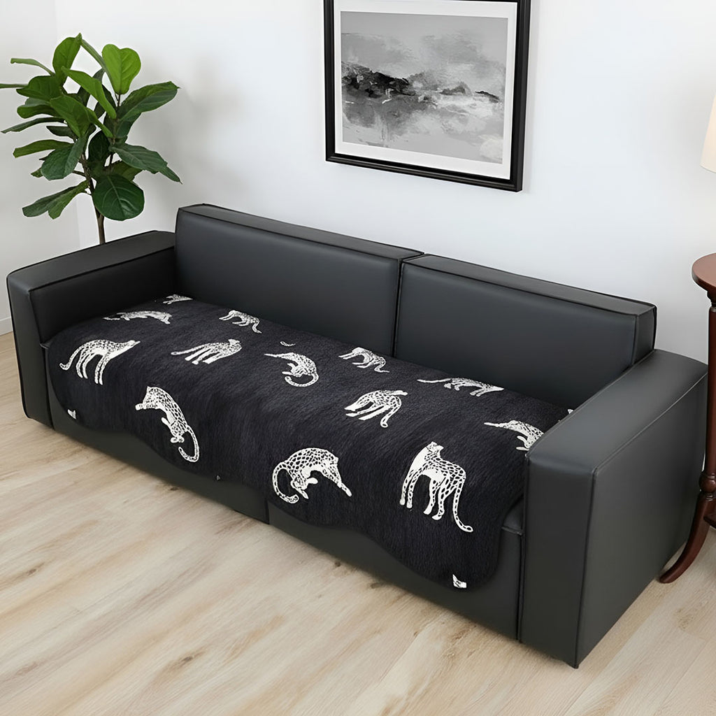 SOGA Three-Seater Black Leopard Print 90x210cm Throw Blanket Sofa Cover