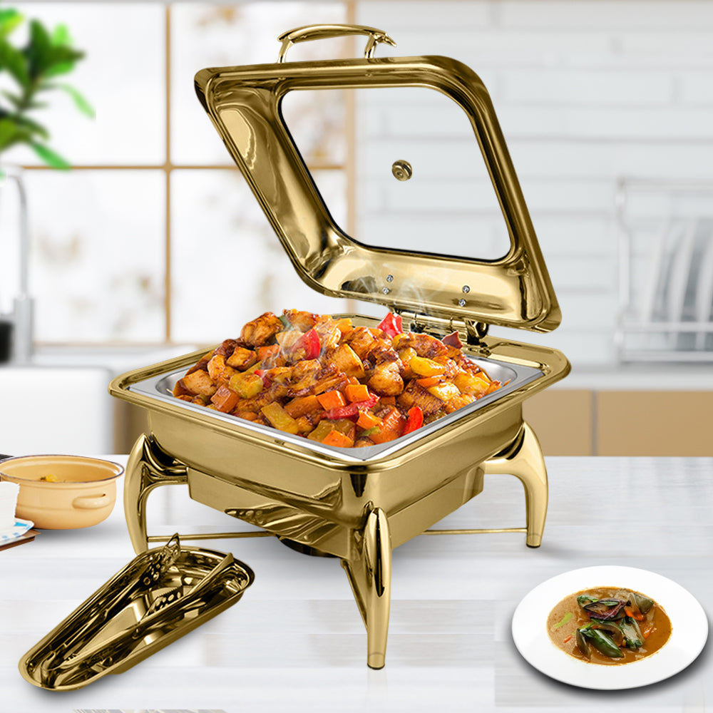 Gold Plated Square Chafing Dish with Top Lid