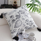 SOGA 50cm Throw Pillow  Black and White Elegant Floral Print with Tassel