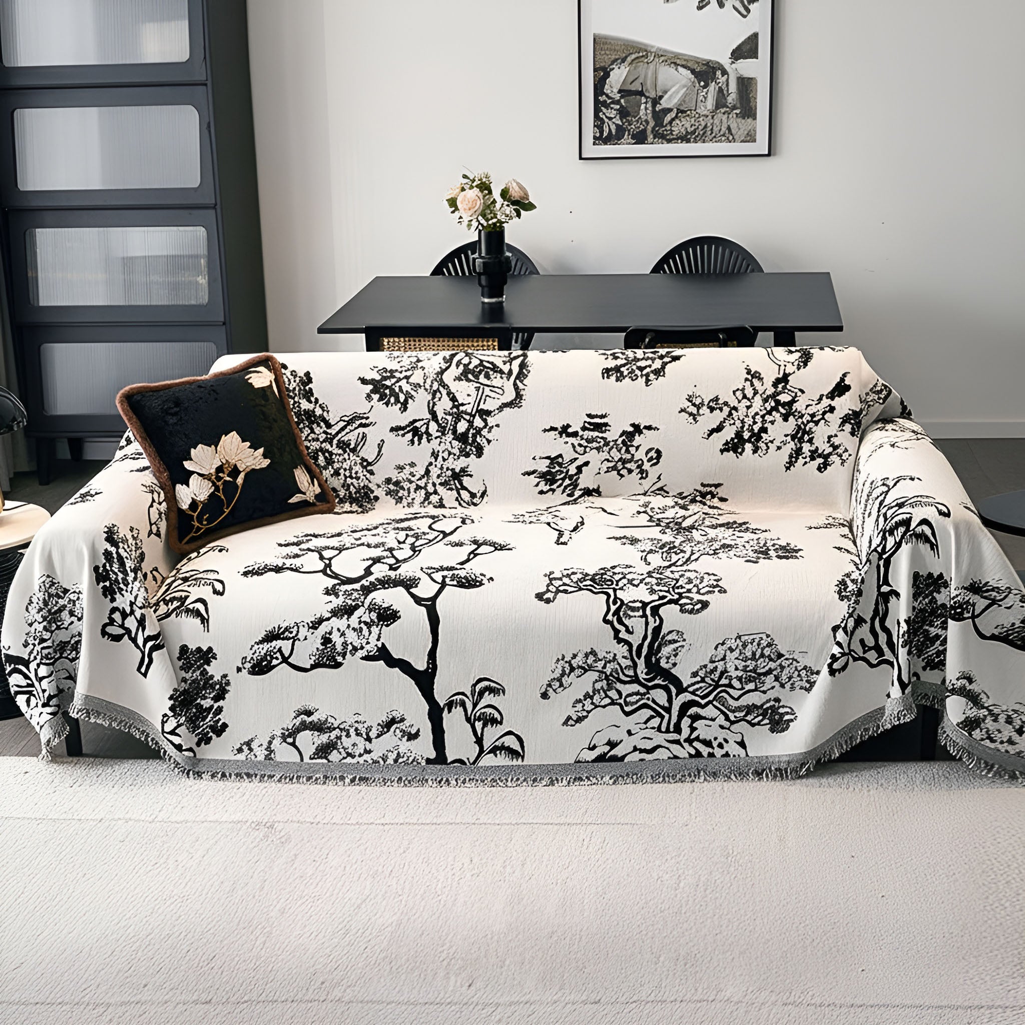 SOGA Three-seater White Sofa Cover Tree Print 180x340cm Polyester