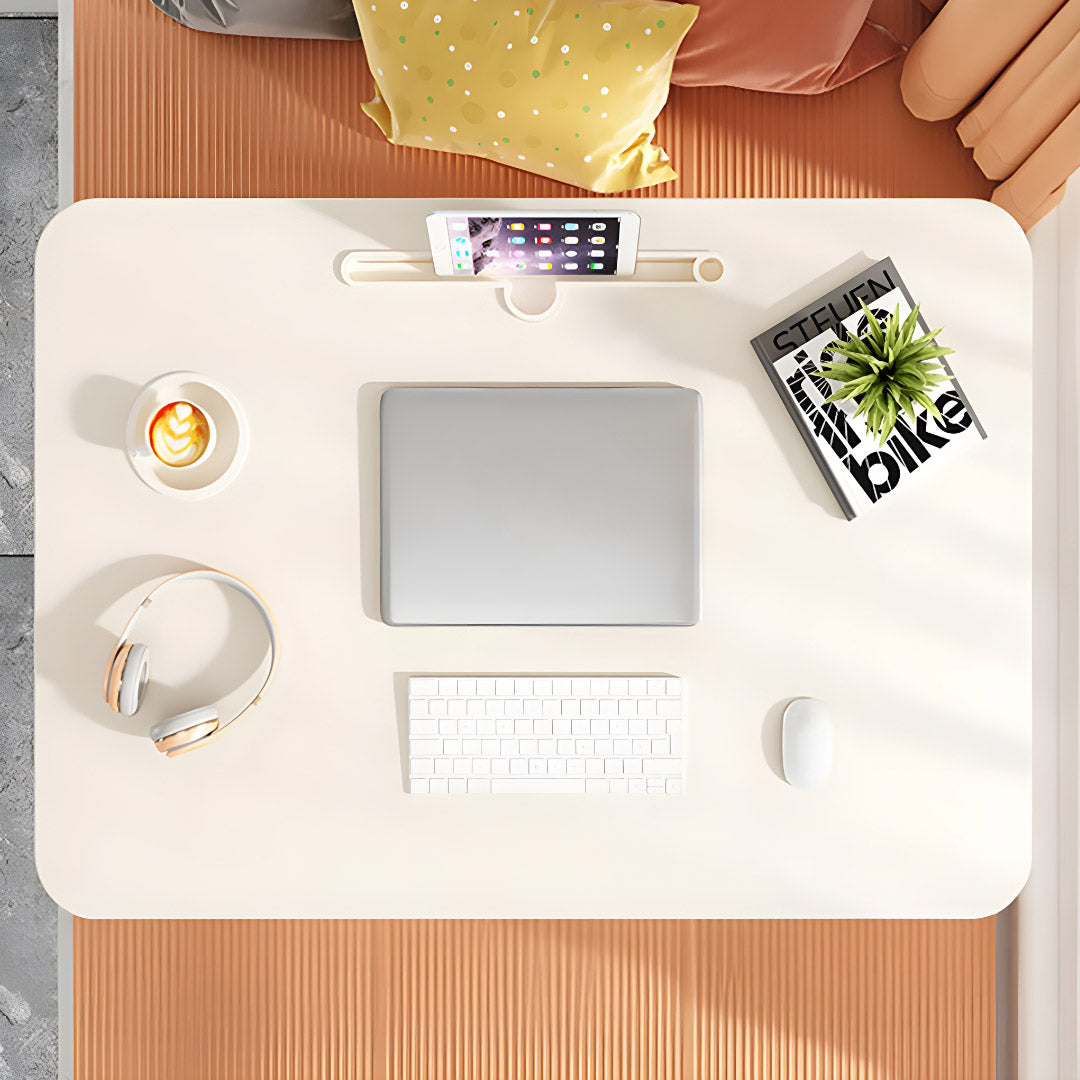 White Portable Bed Table With Cup-Holder