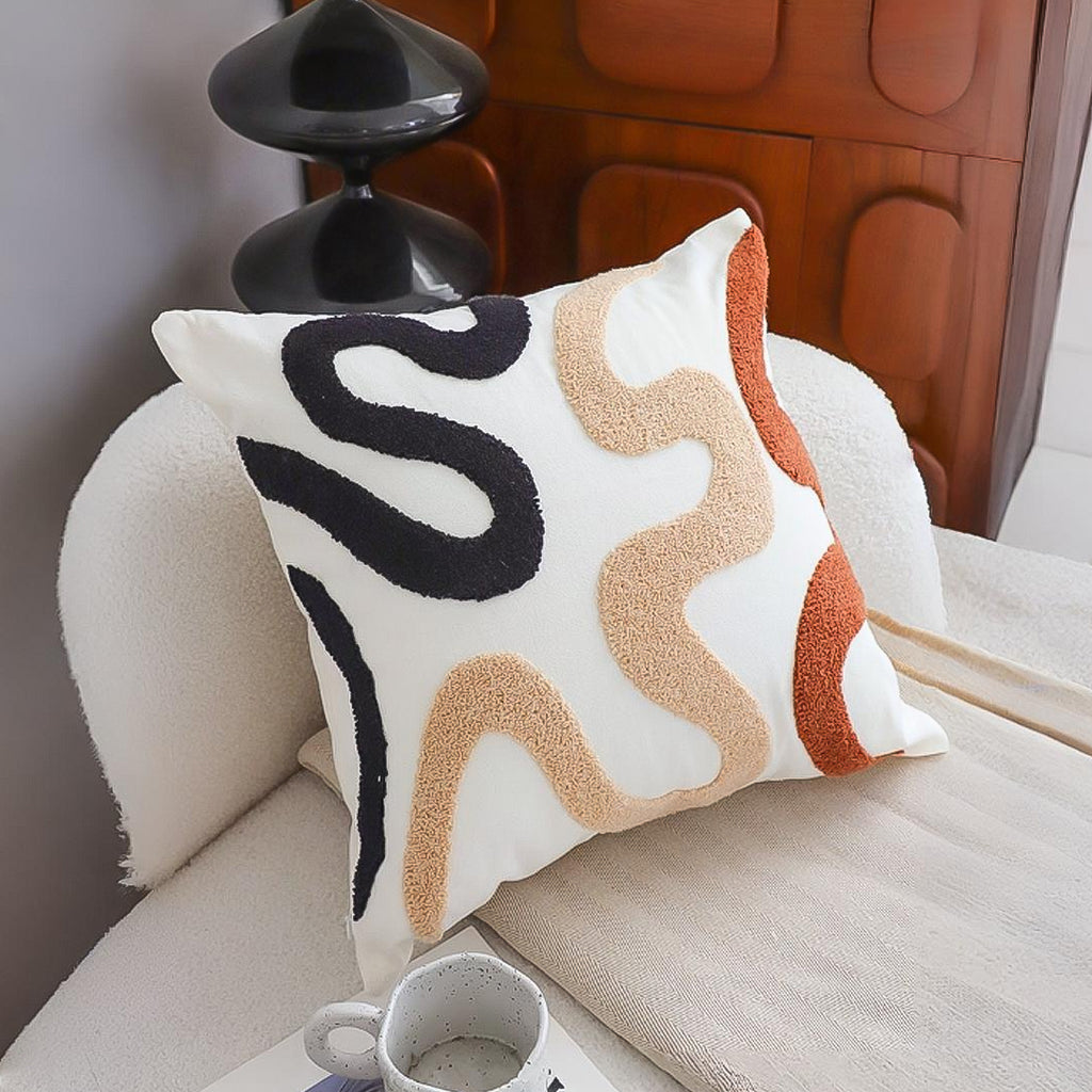 SOGA 45cm Cream Black Geometric Squiggly Pattern Throw Pillow