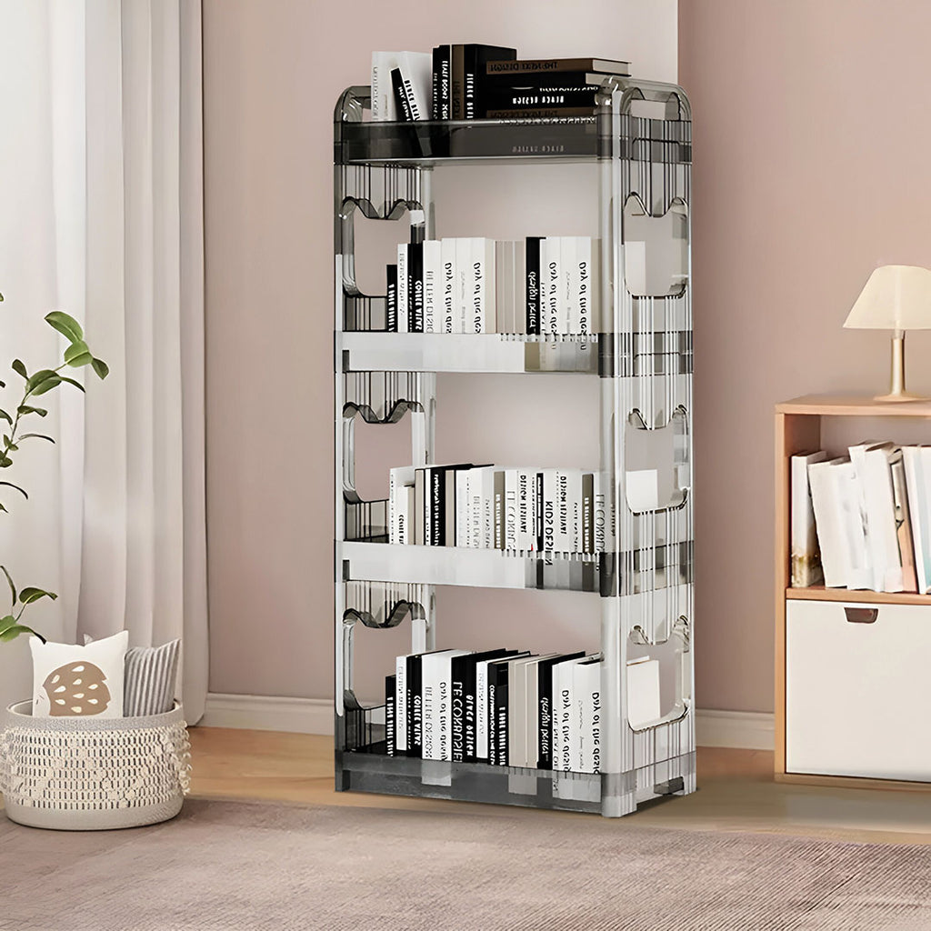 38x24x90cm Clear 4 Tier Bookshelf & Cosmetic Storage Organizer Trolley Rack