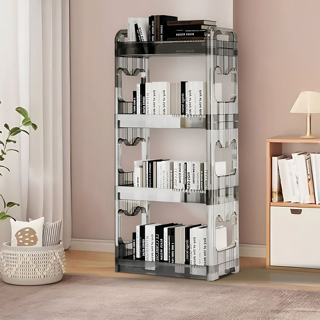38x24x90cm Clear 4 Tier Bookshelf & Cosmetic Storage Organizer Trolley Rack