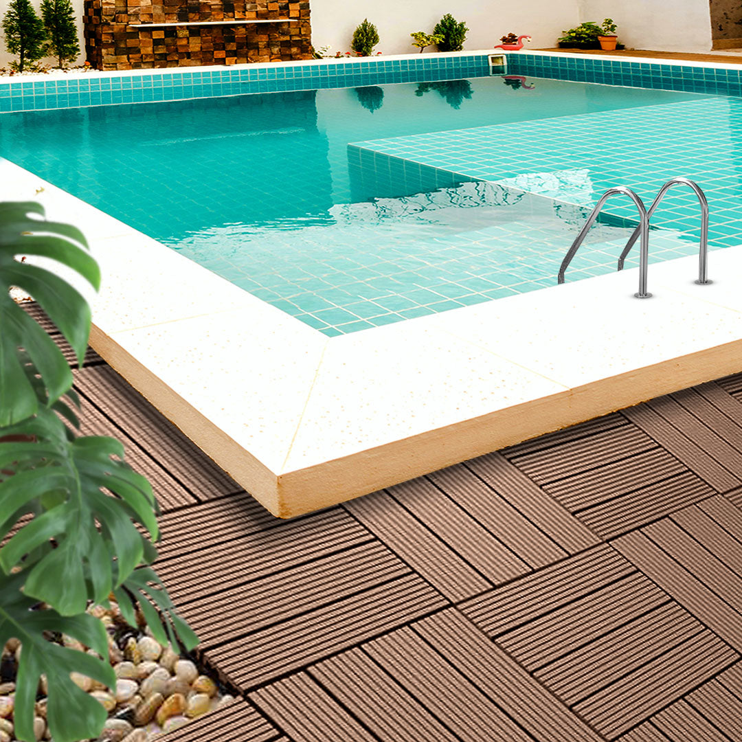 Light Chocolate DIY Wooden Composite Decking Tiles  Set of 11