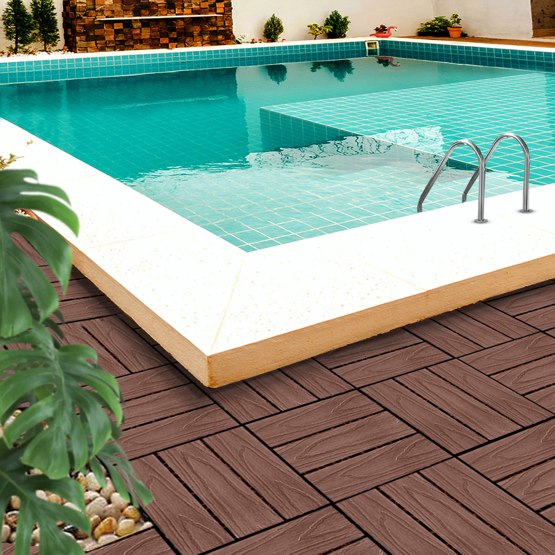Dark Chocolate DIY Wooden Composite Decking Tiles  Set of 11