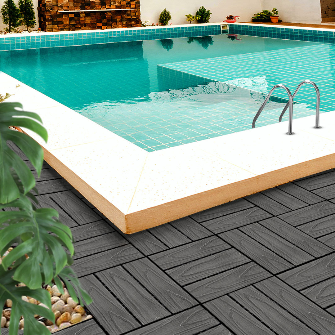 Dark Grey DIY Wooden Composite Decking Tiles  Set of 11