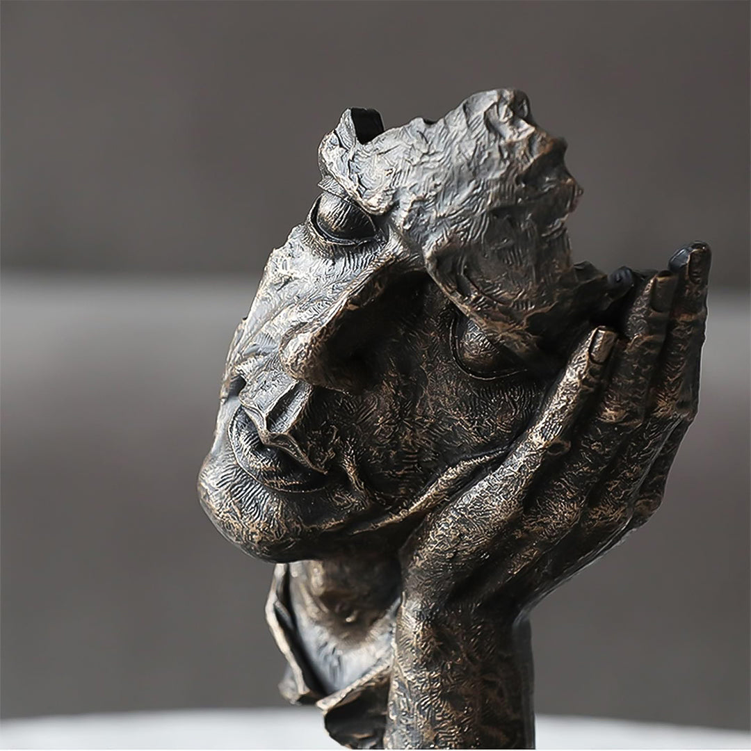 SOGA 29cm Black Resin Sculpture Resting Face on Hand Design Modern Art for Home Décor