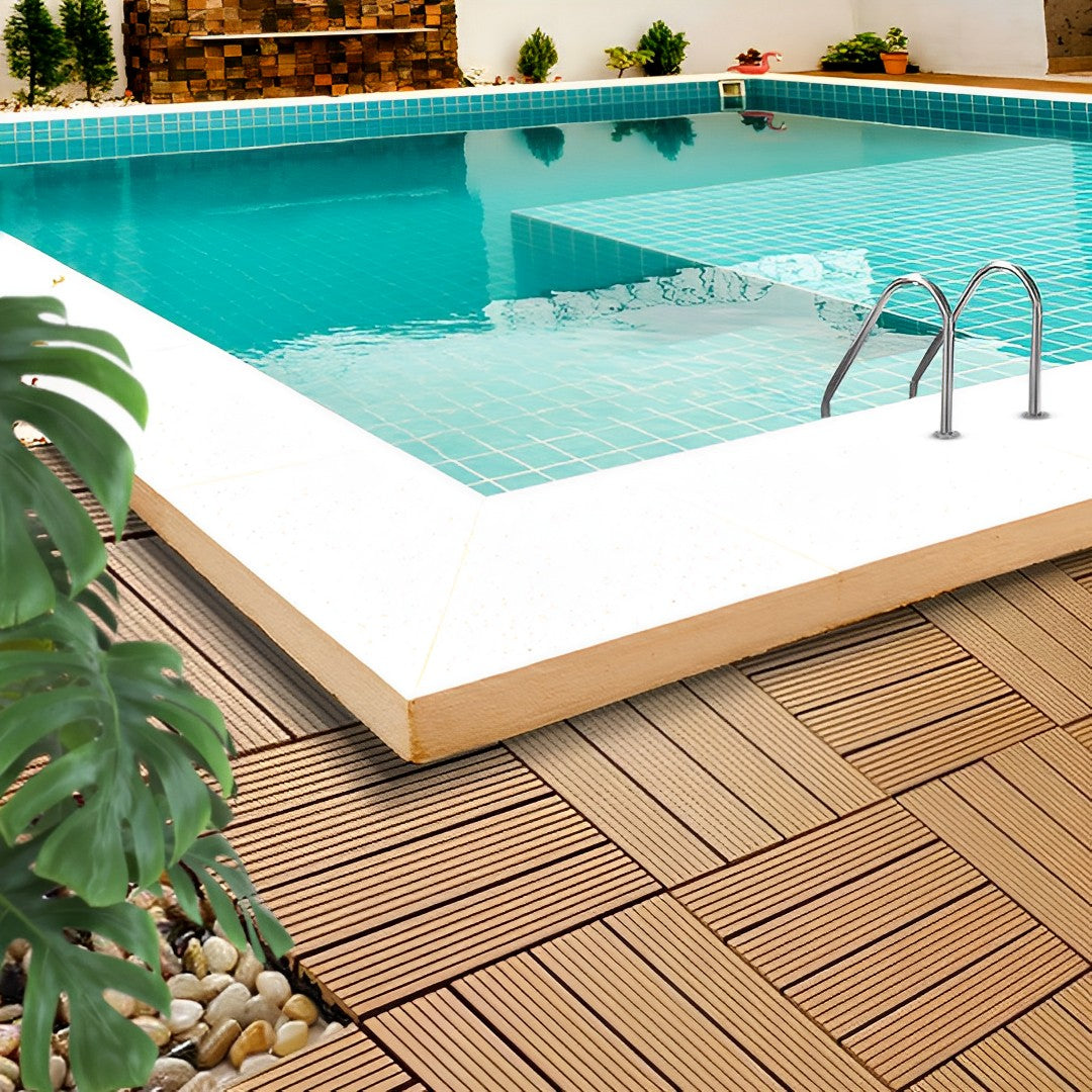 Coffee DIY Wooden Composite Decking Tiles  Set of 11