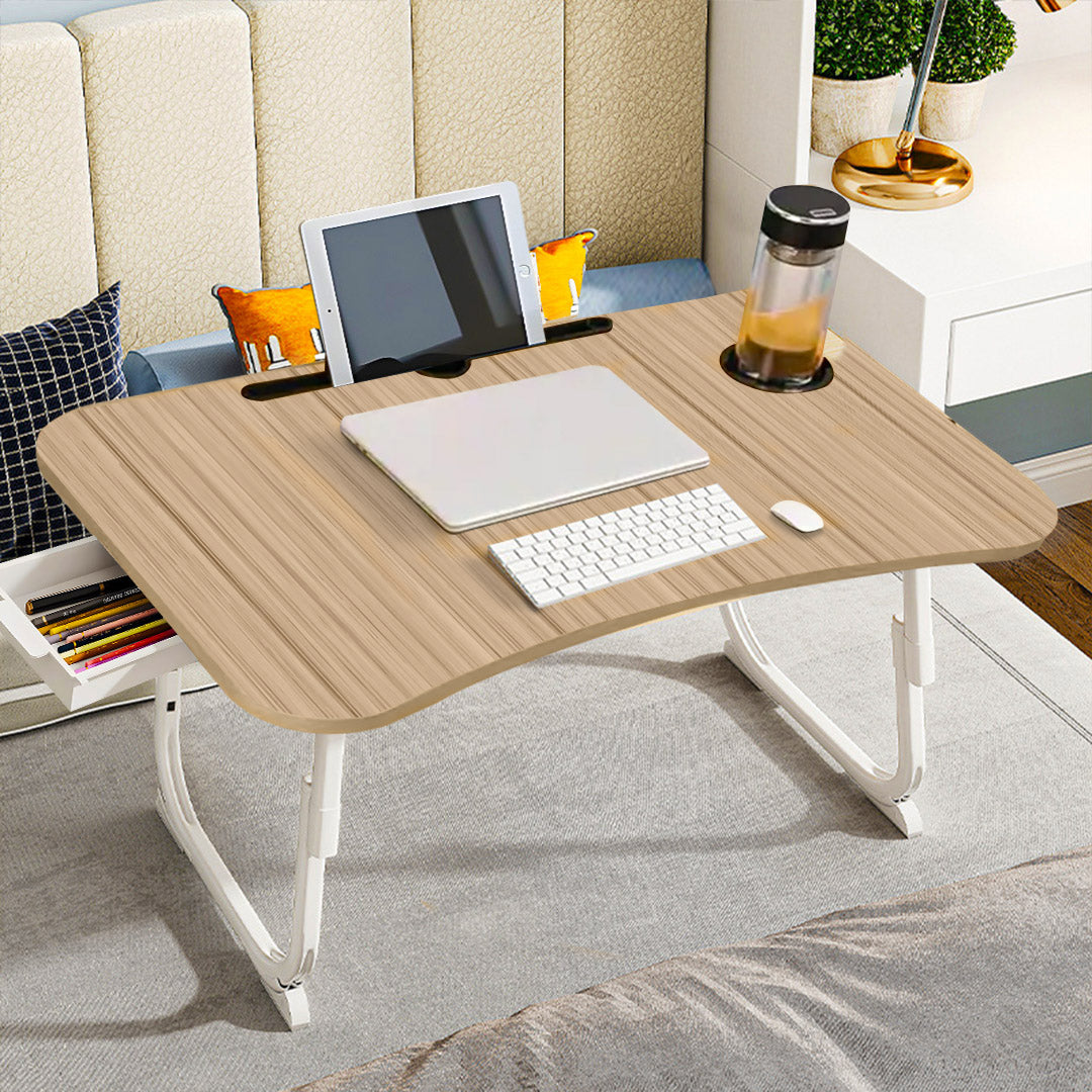 Oak Portable Bed Table With Cup-Holder