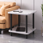 70cm White Ceramic Table Stone Pattern with Black Metal Legs
