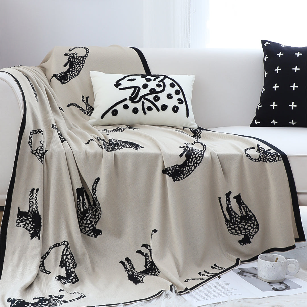 SOGA Black Cream Animal Print Throw Blanket 130x180cm Acrylic