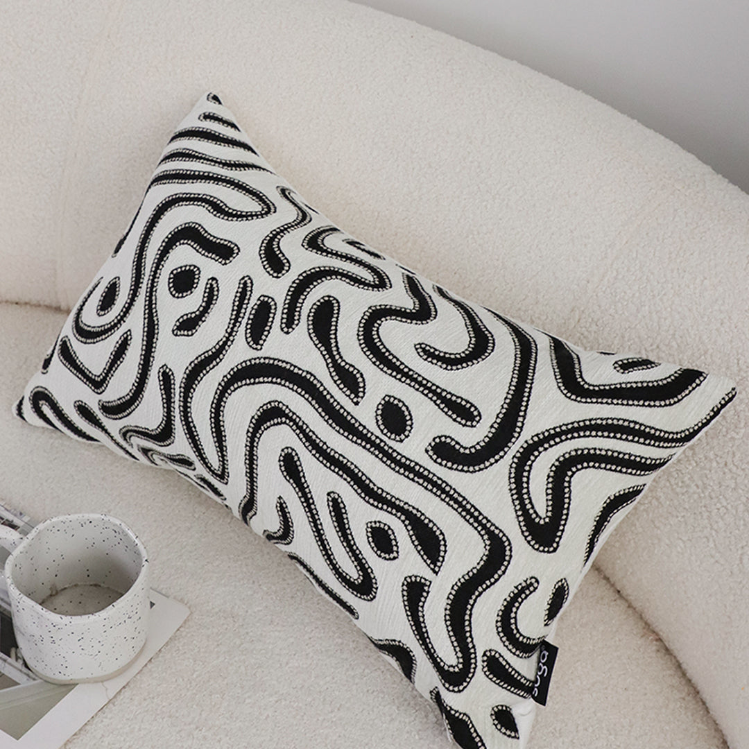 SOGA 30cm Black White Abstract Swirl Pattern Decorative Throw Pillow