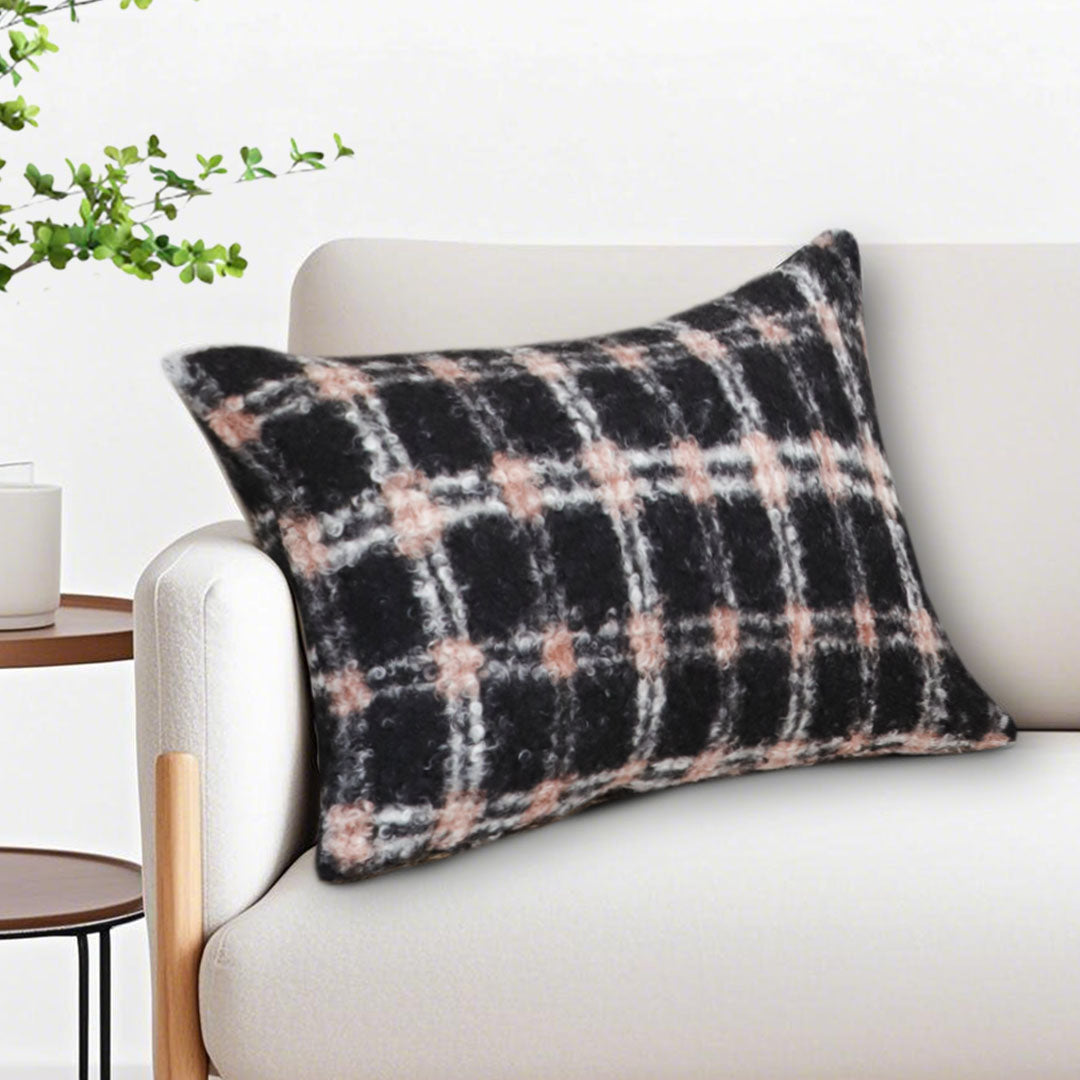 SOGA 2X 35cm Modern Plaid Pattern Blush Pink Gray Throw Pillow