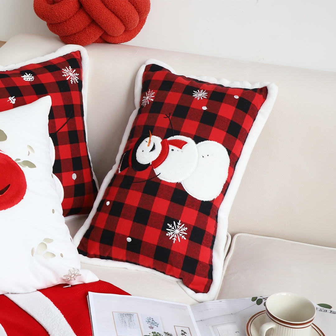 30cm Throw Pillow Red Christmas Snowman Lumbar Cushion