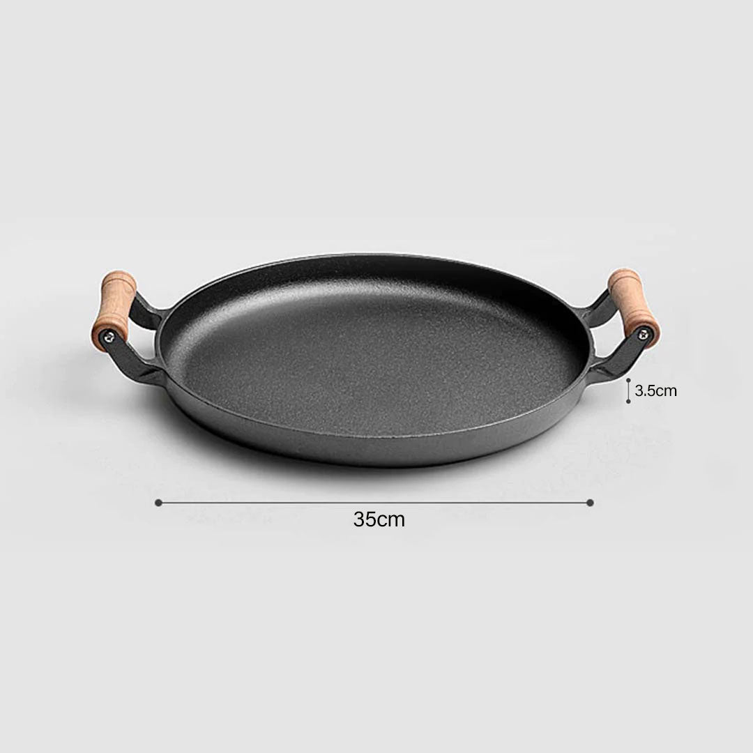 35cm Cast Iron Frying Pan With Wooden Handle