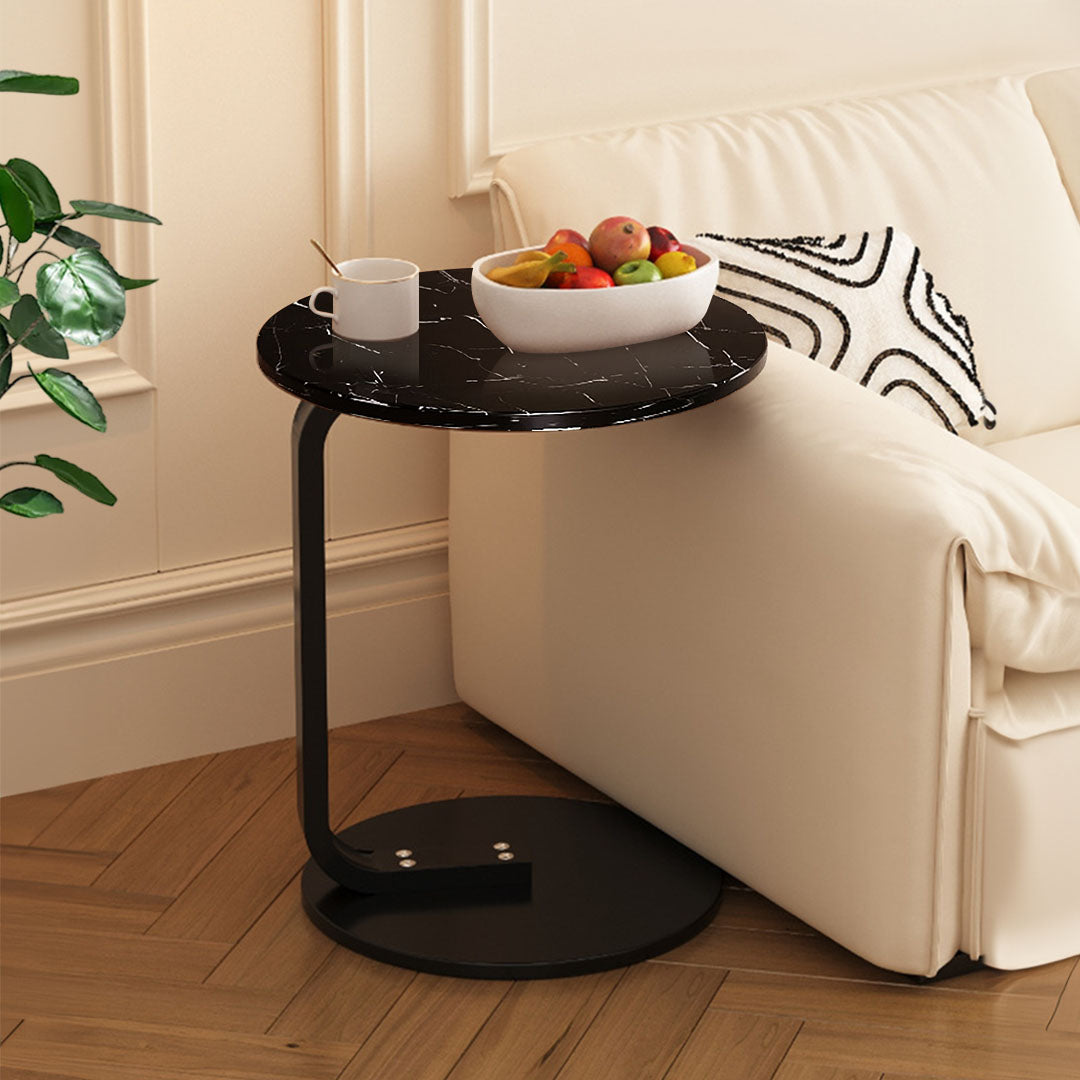 50cm Black Marble Mini Side Table Movable Lightweight w/ Black Frame