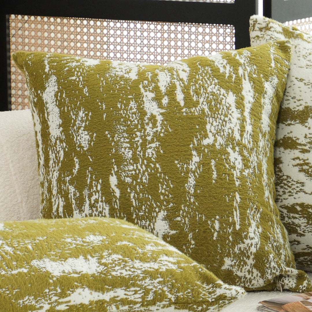 50cm Throw Pillow White and Olive Green Plush Polyester Fiber