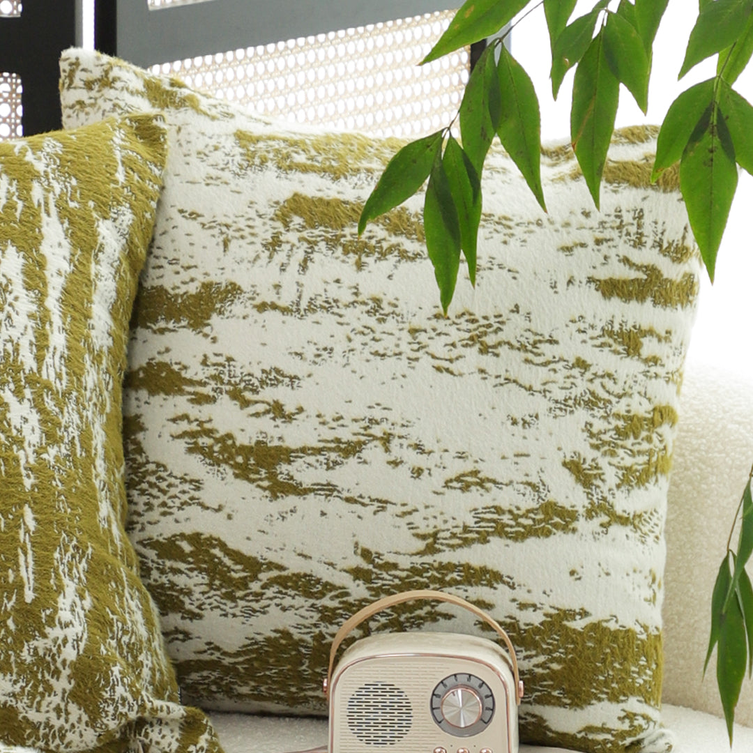 50cm Throw Pillow White and Olive Green Deluxe Polyester Fiber