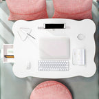 White Portable Bed Table With Mini Drawer and Cup-Holder
