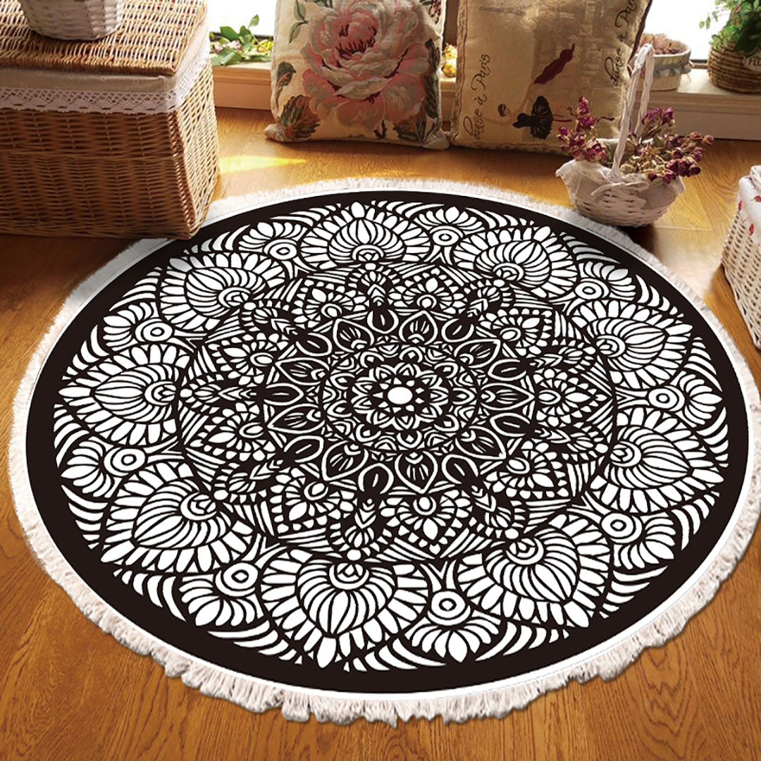 SOGA 120cm Mandala Modern Ethnic Tassel Print Anti-slip Doormat Home Decor