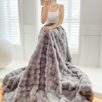 SOGA 200cm Grey Fur Fuzzy Super Soft and Cozy Fluffy Throw Blanket