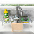 Silver Kitchen Sink Faucet Organiser with Towel Bar Holder