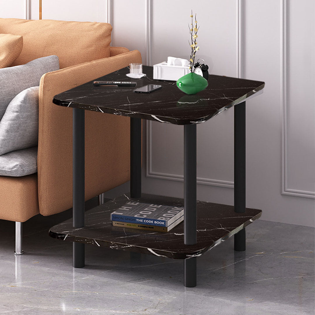 60cm Black Ceramic Table Stone and Black Metal Legs
