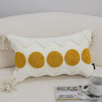 SOGA 30cm Cream Yellow Circle Pom Chevron Tassel Decorative Pillow