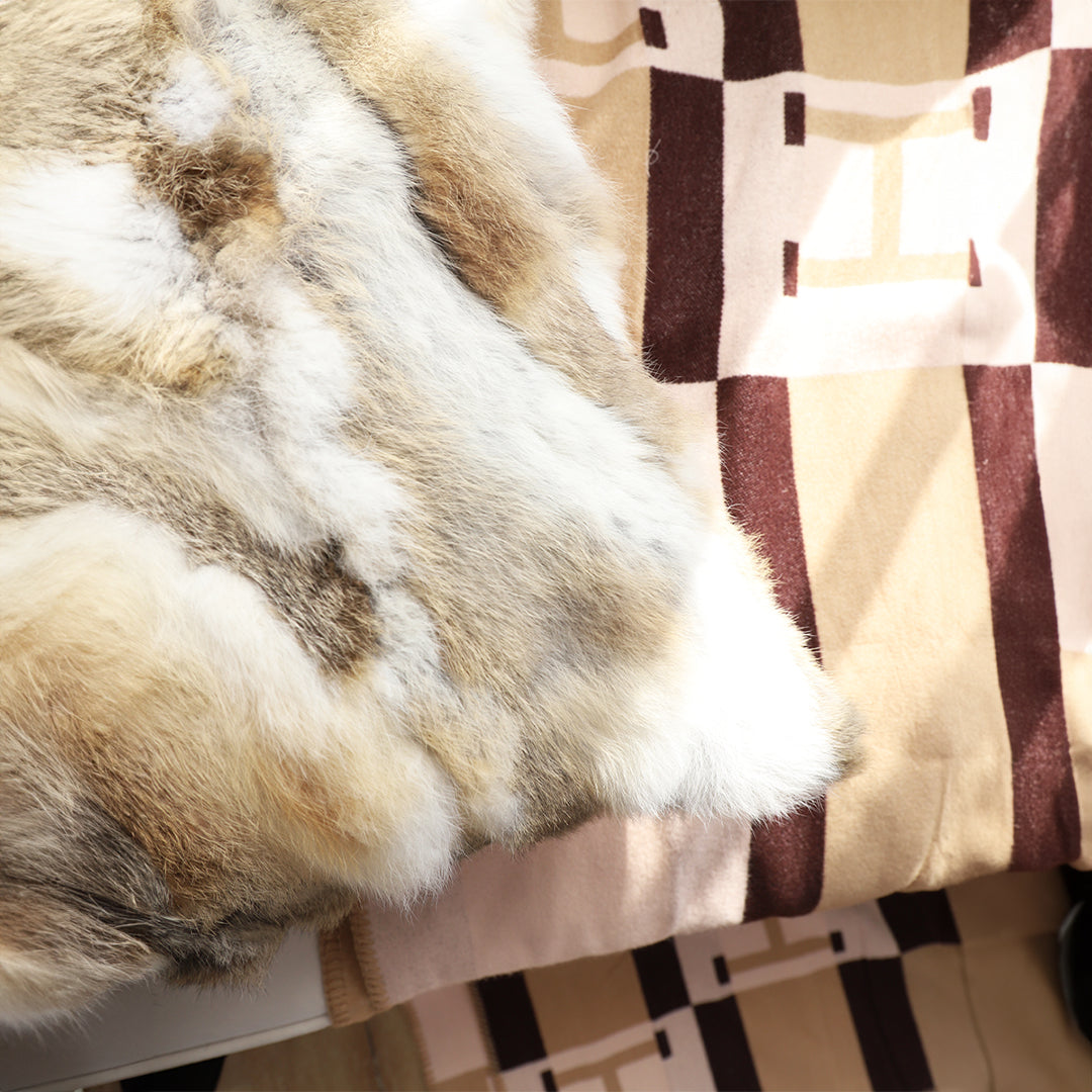 45cm Throw Pillow Coffee Rabbit Fur Square