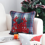 45cm Throw Pillow Multicolor Christmas Plaid with Antler Design