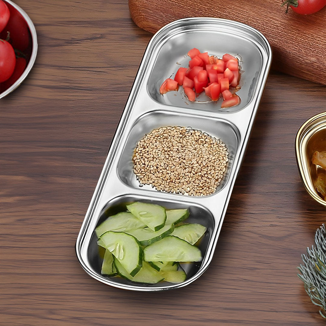 26.5cm Silver Sauce Pan with Three Compartments Divided Sauce Dish