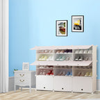 5 Tier 3 Column White Shoe Rack Organizer