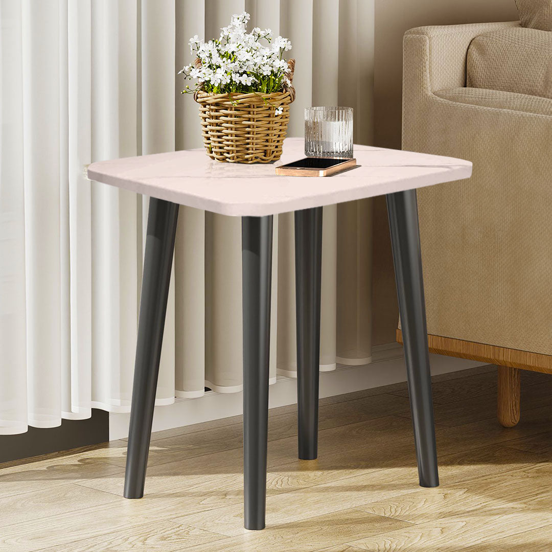 40cm White Ceramic Table Stone Pattern Black Metal Legs