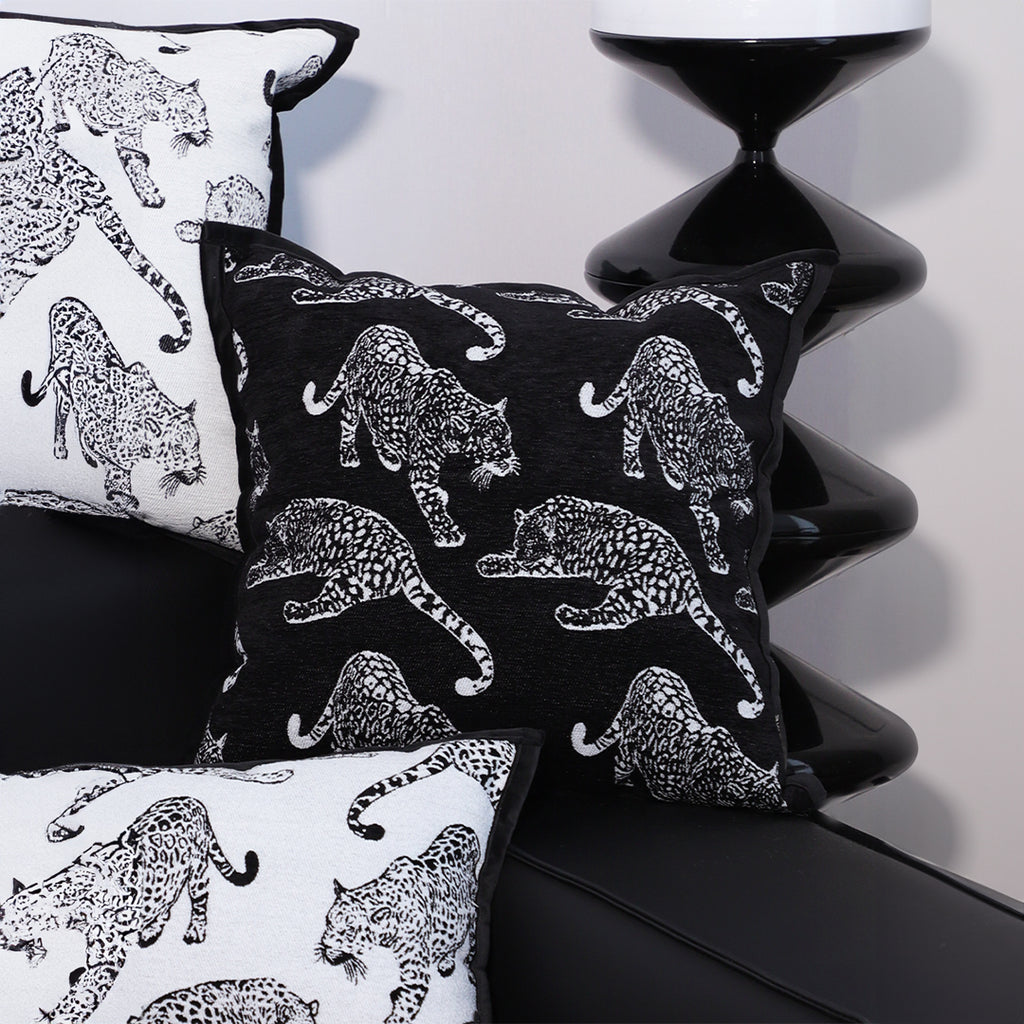 45cm Throw Pillow Black Leopard