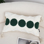 SOGA 30cm Cream Green Circle Pom Chevron Tassel Decorative Pillow