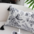 SOGA 35cm Throw Pillow  Black and White Floral Print Elegant with Tassel