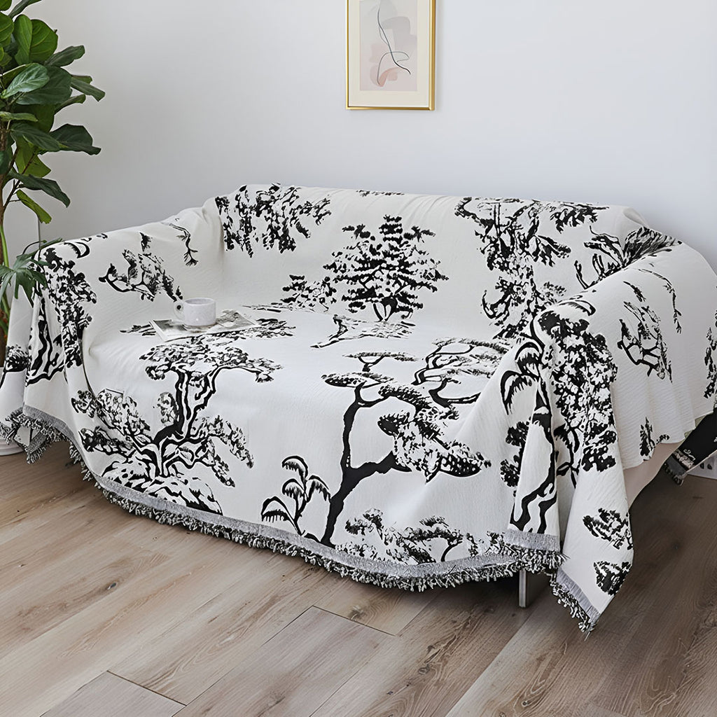 SOGA Two-seater White Sofa Cover Tree Print 180x260cm Polyester
