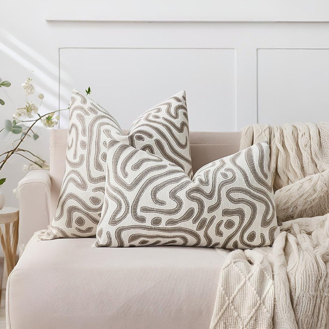 SOGA 30cm Gray White Abstract Swirl Pattern Decorative Throw Pillow