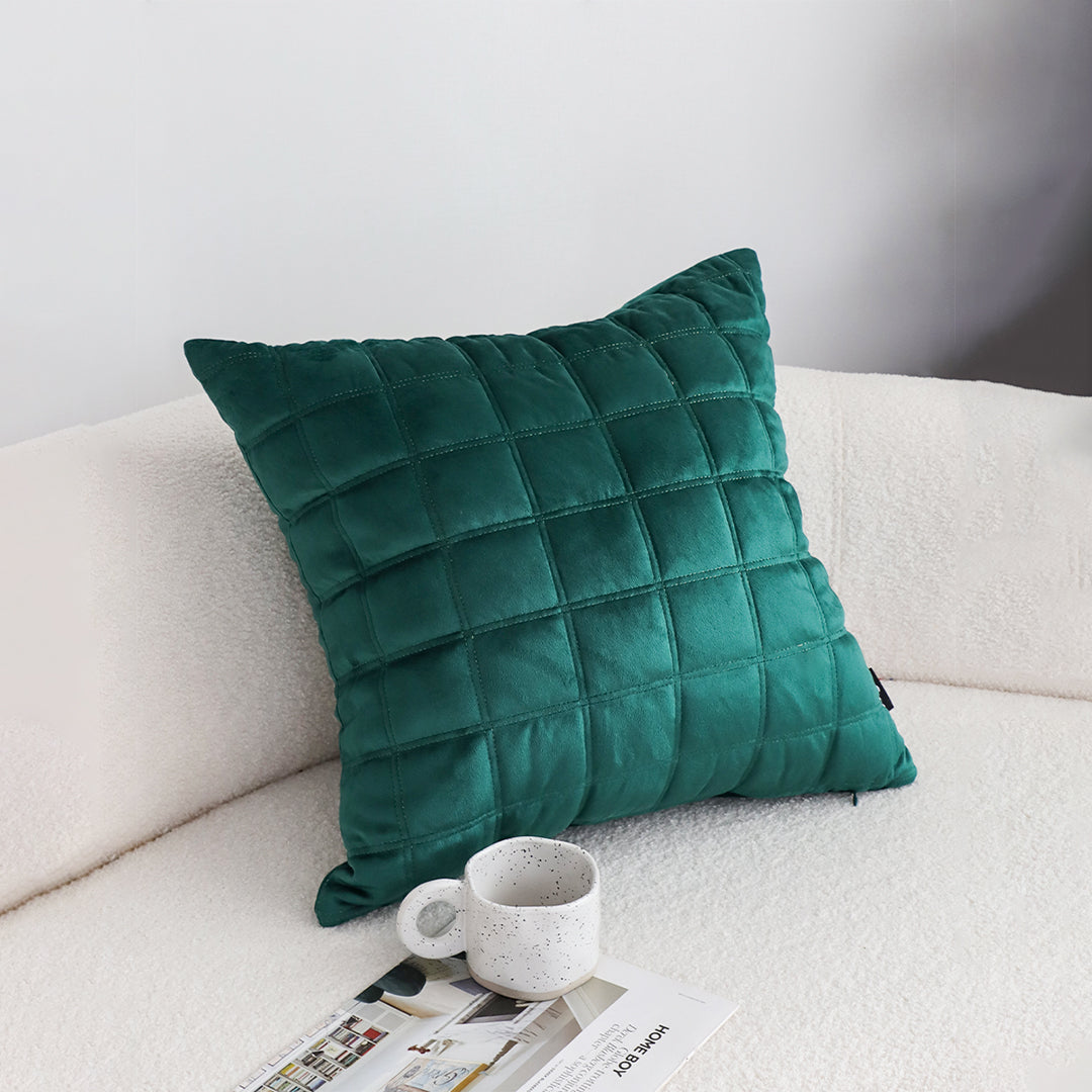 SOGA Quilted Cushion 50cm Emerald Green Grid Pattern Soft Padded Decorative Throw Pillow