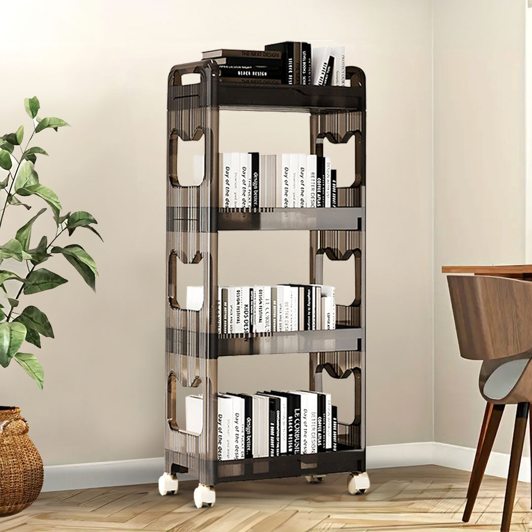 38x24cm Black 4 Tier Bookshelf & Cosmetic Storage Organizer Trolley Rack