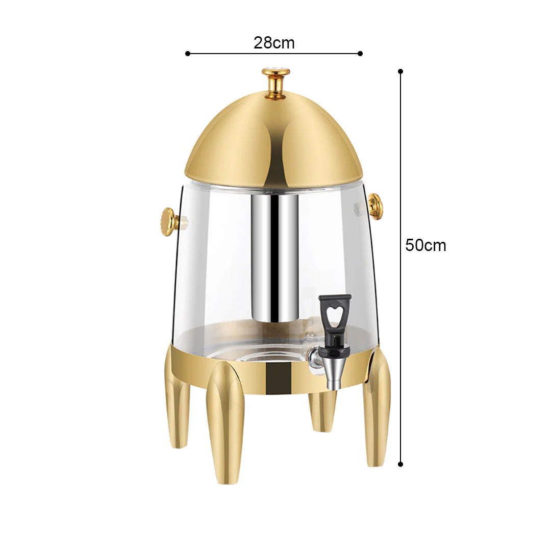 Stainless Steel 12L Beverage Dispenser with Gold Accents