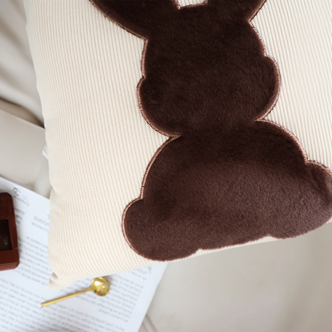 SOGA 45cm Throw Pillow Light Tan Square Cushion with Soft Coffee Bunny Design