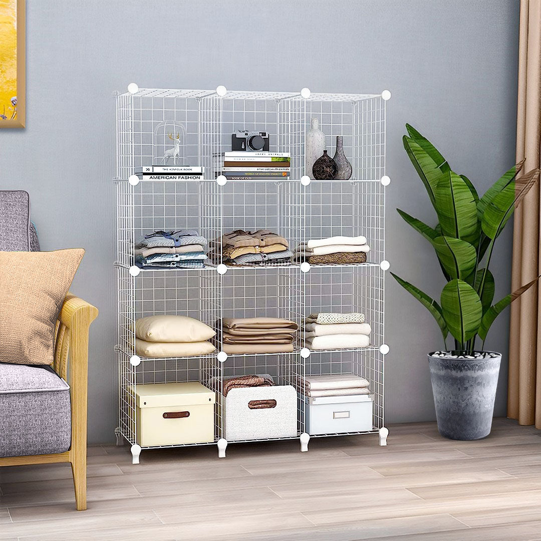 White Portable 12-Cube 3 Column Storage Organiser